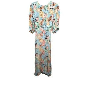 NWT Closet London Women's 12 Multi-Color Polka Dot Maxi Dress Puff Sleeves & Tie